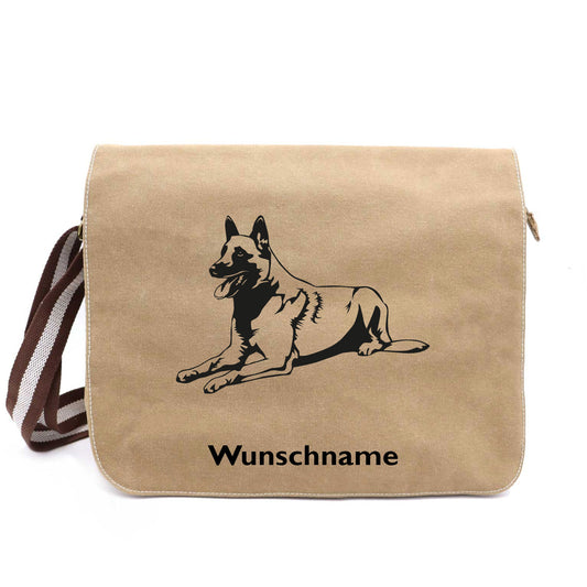 Belgischer Schäferhund Malinois 2 - Canvas Schultertasche Messenger mit Namen