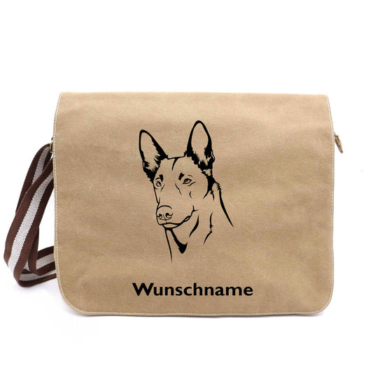 Belgischer Schäferhund Malinois - Canvas Schultertasche Messenger mit Namen