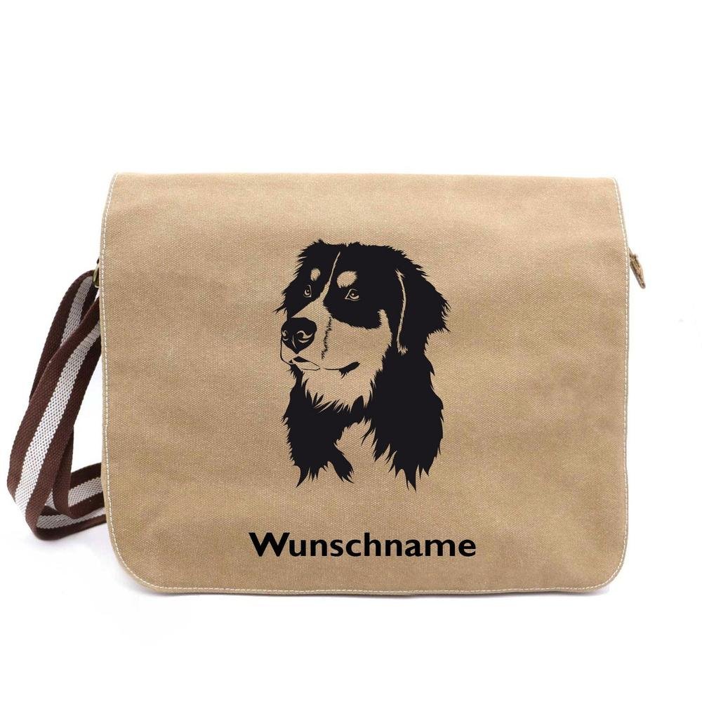 Berner Sennenhund 1 - Canvas Schultertasche Messenger mit Namen - Tierisch tolle Geschenke