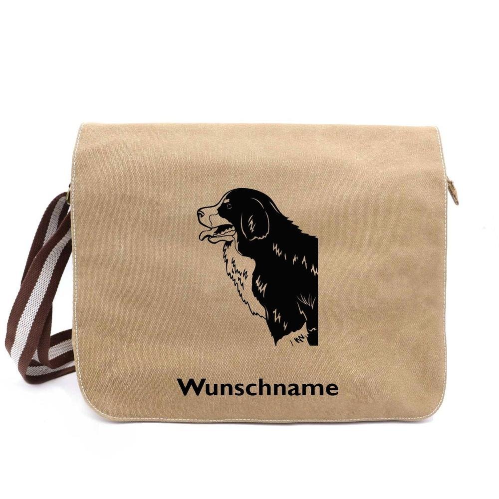 Berner Sennenhund 2 - Canvas Schultertasche Messenger mit Namen - Tierisch tolle Geschenke