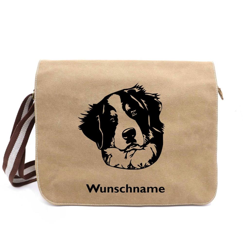 Berner Sennenhund 3 - Canvas Schultertasche Messenger mit Namen - Tierisch tolle Geschenke