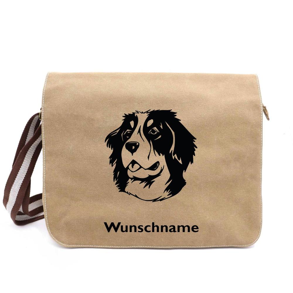 Berner Sennenhund 4 - Canvas Schultertasche Messenger mit Namen - Tierisch tolle Geschenke