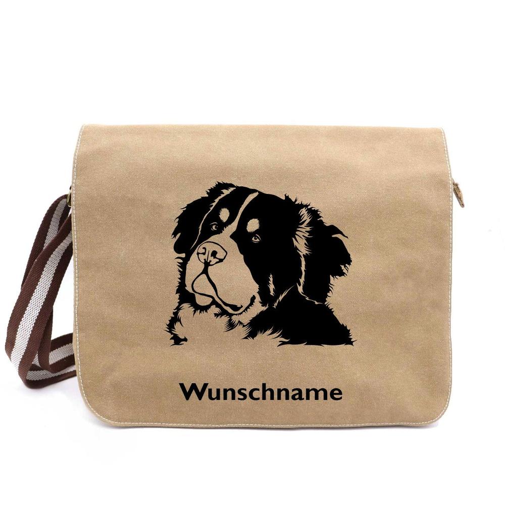 Berner Sennenhund - Canvas Schultertasche Messenger mit Namen - Tierisch tolle Geschenke