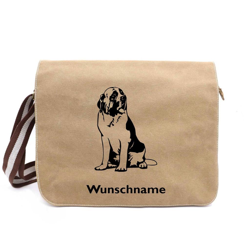 Bernhadiner 1 Neu - Canvas Schultertasche Messenger mit Namen - Tierisch tolle Geschenke