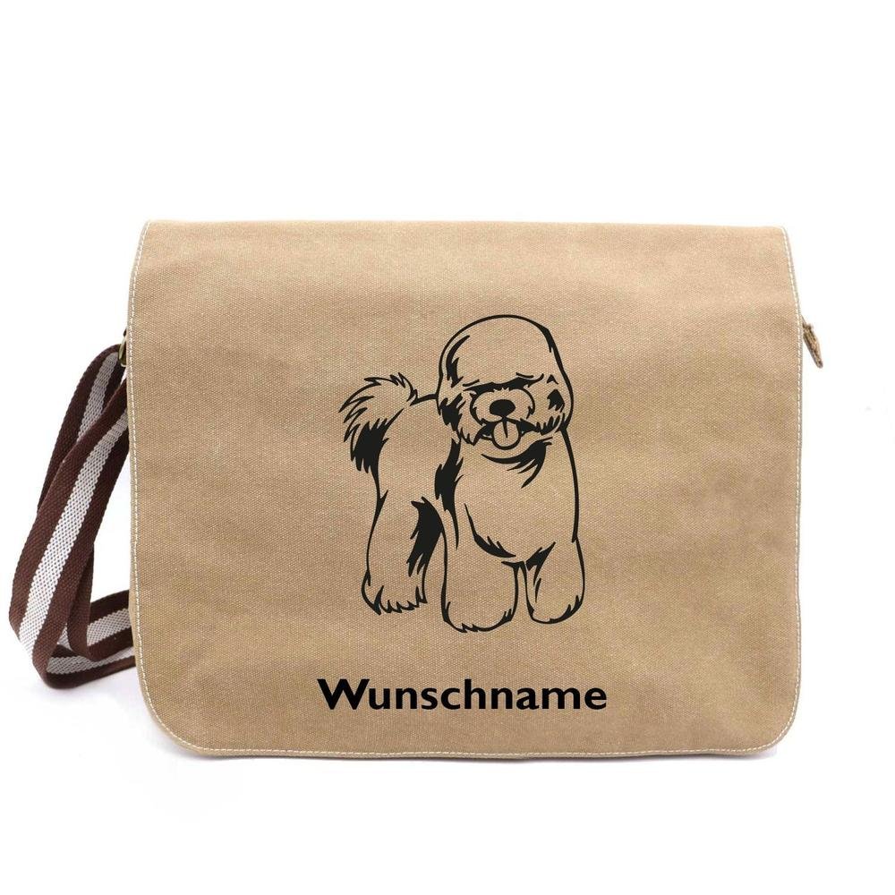 Bichon Frise 2 Neu - Canvas Schultertasche Messenger mit Namen - Tierisch tolle Geschenke