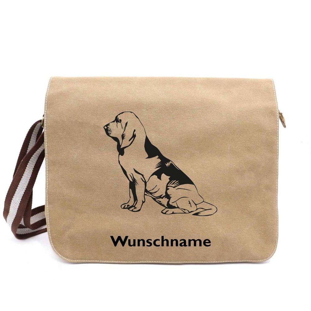 Bloodhound 3 Neu - Canvas Schultertasche Messenger mit Namen - Tierisch tolle Geschenke