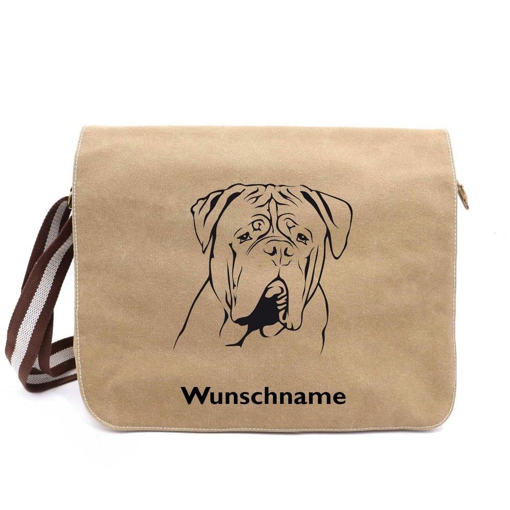 Bordeaux Dogge 2 - Canvas Schultertasche Messenger mit Namen - Tierisch tolle Geschenke
