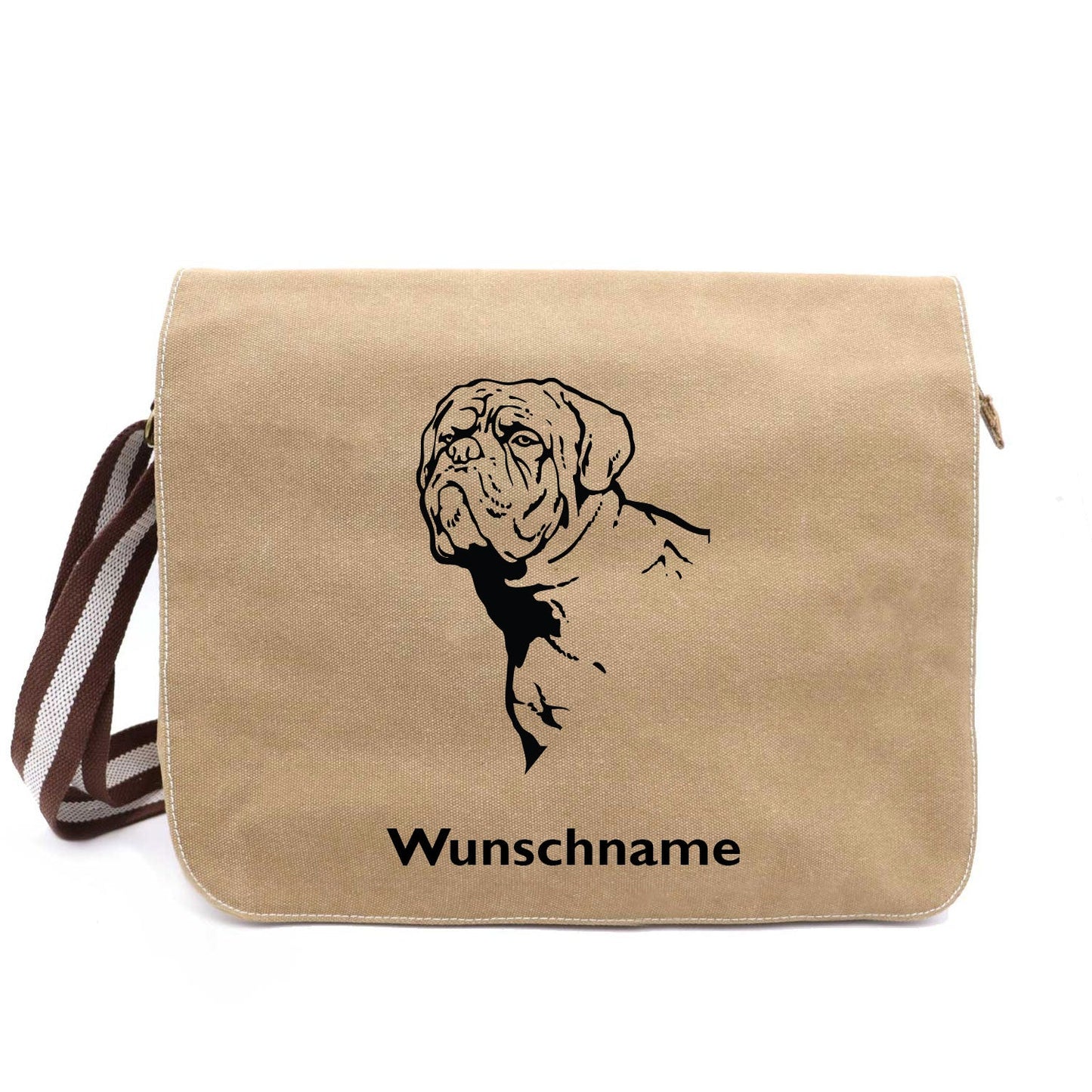 Bordeaux Dogge - Canvas Schultertasche Messenger mit Namen