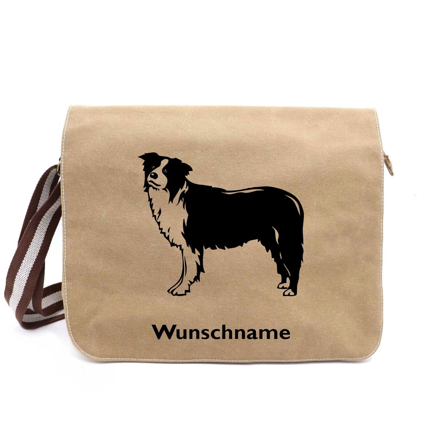 Border Collie 1 - Canvas Schultertasche Messenger mit Namen