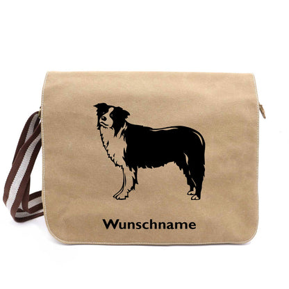 Border Collie 1 - Canvas Schultertasche Messenger mit Namen