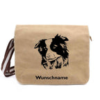 Border Collie Kopf - Canvas Schultertasche Messenger mit Namen - Tierisch tolle Geschenke