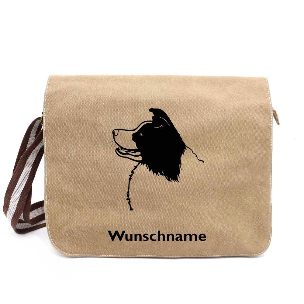 Border Collie - Canvas Schultertasche Messenger mit Namen - Tierisch tolle Geschenke
