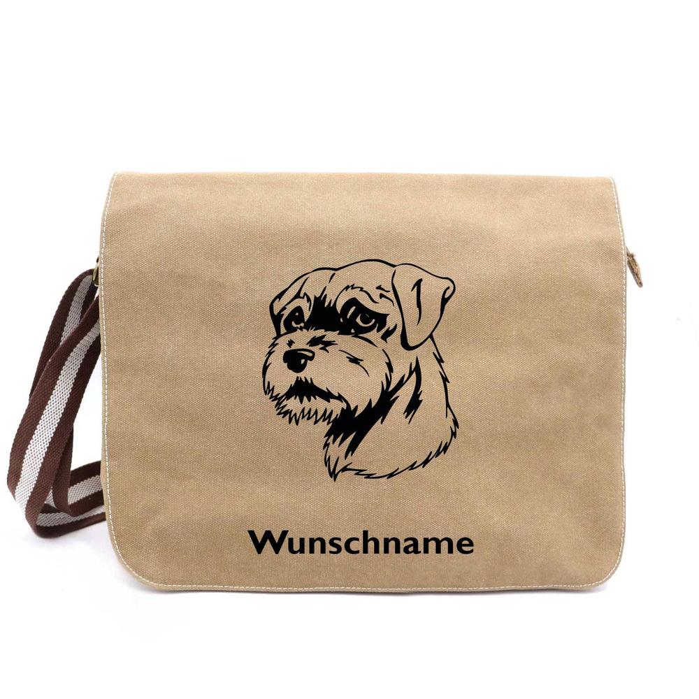Border Terrier - Canvas Schultertasche Messenger mit Namen - Tierisch tolle Geschenke