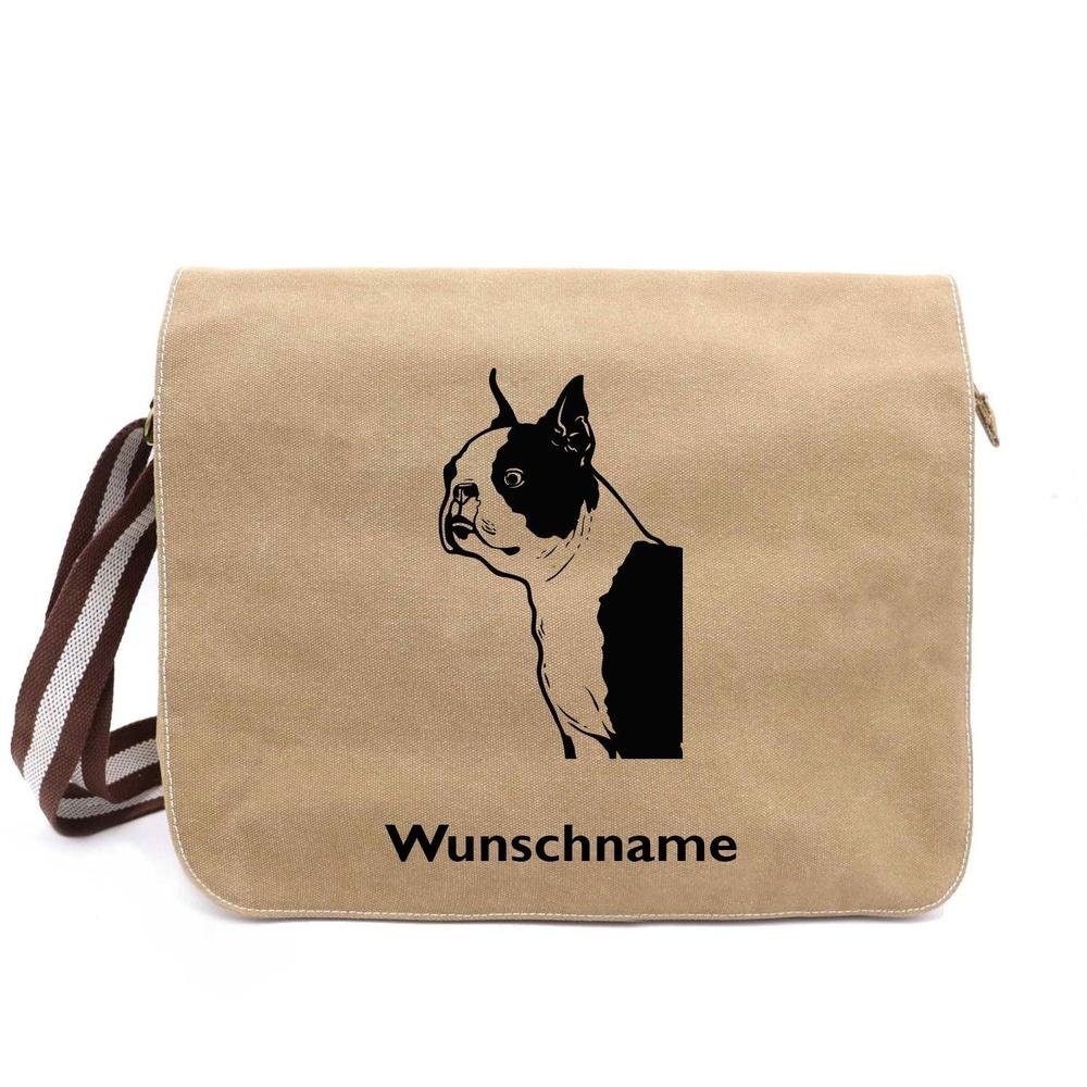 Boston Terrier 1 - Canvas Schultertasche Messenger mit Namen - Tierisch tolle Geschenke