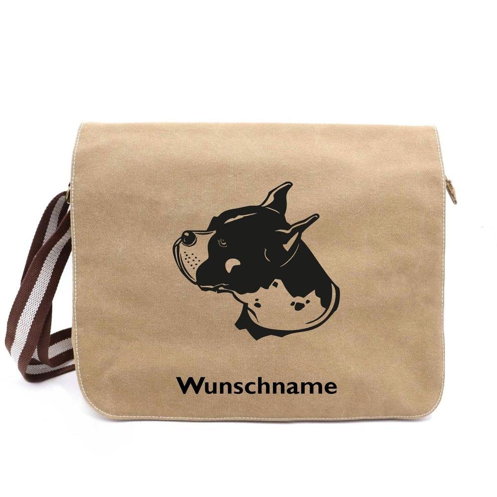 Boxer 1 Neu - Canvas Schultertasche Messenger mit Namen - Tierisch tolle Geschenke