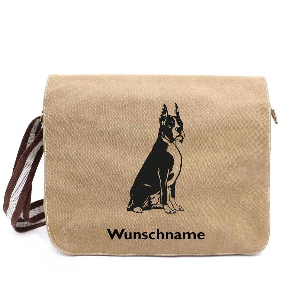 Boxer 3 - Canvas Schultertasche Messenger mit Namen - Tierisch tolle Geschenke