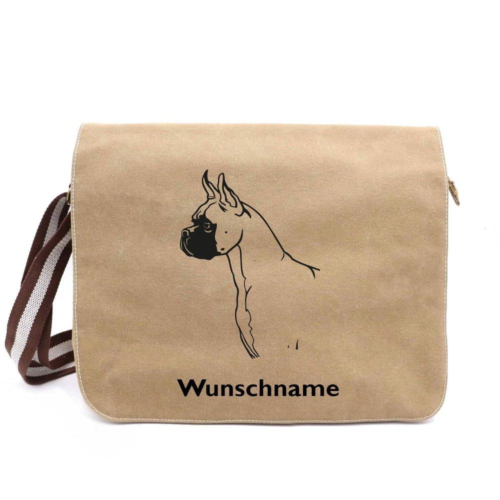 Boxer 4 - Canvas Schultertasche Messenger mit Namen - Tierisch tolle Geschenke