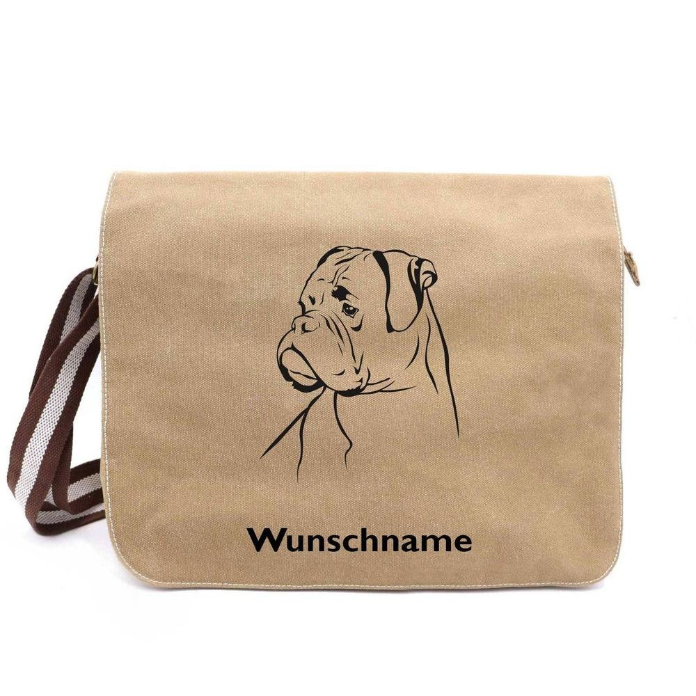 Boxer - Canvas Schultertasche Messenger mit Namen - Tierisch tolle Geschenke