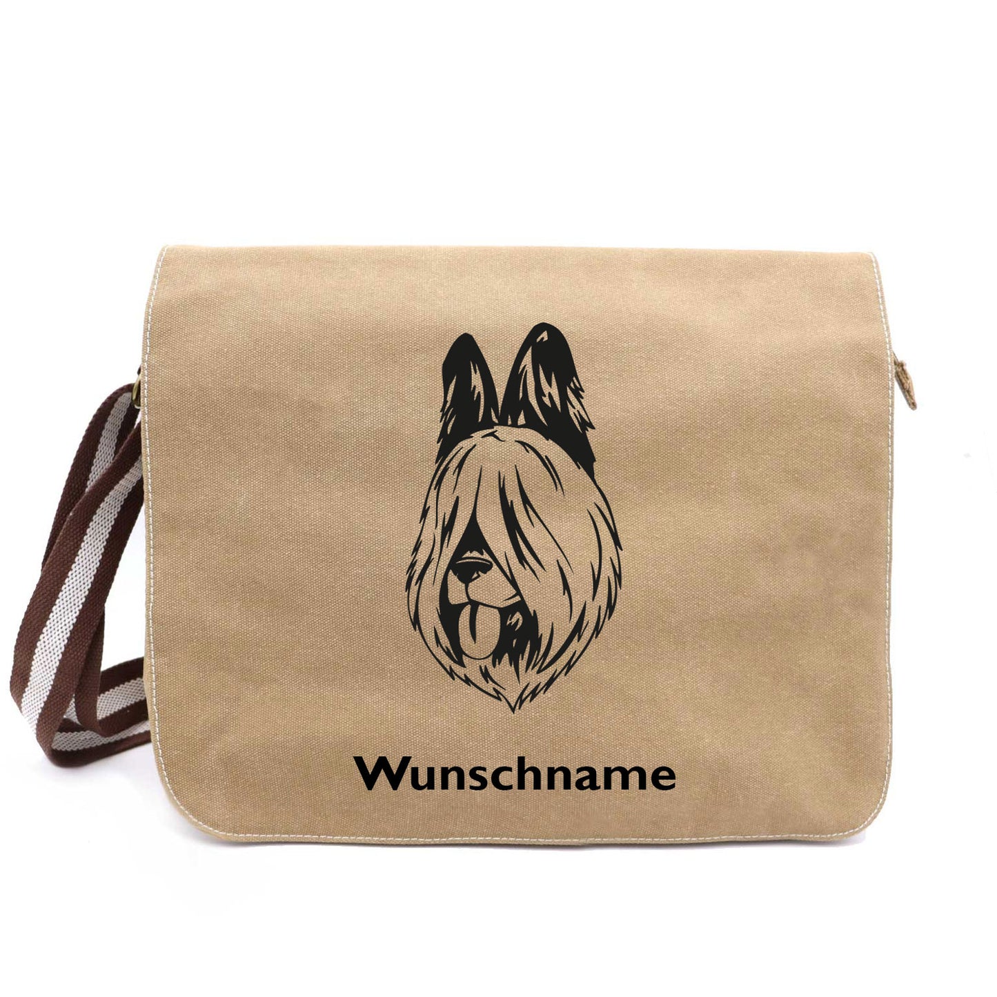 Briard 1 - Canvas Schultertasche Messenger mit Namen