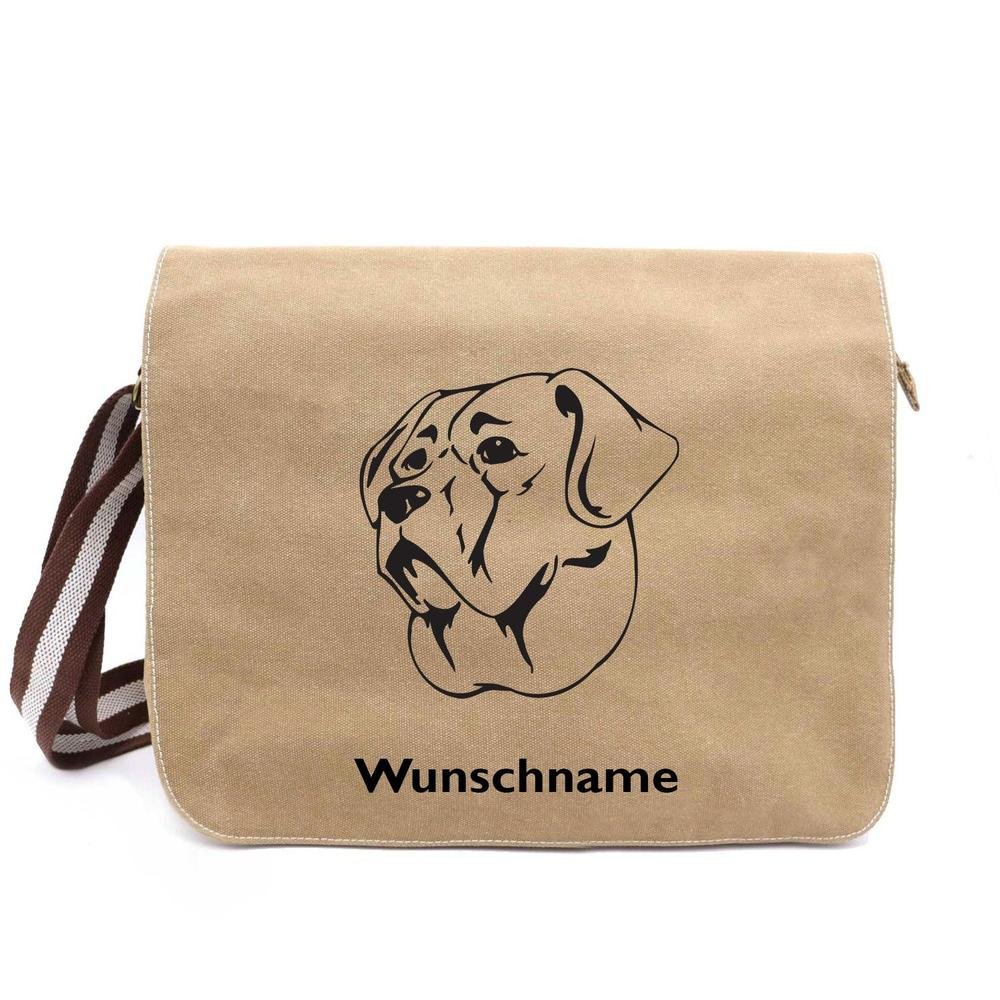 Broholmer - Canvas Schultertasche Messenger mit Namen - Tierisch tolle Geschenke