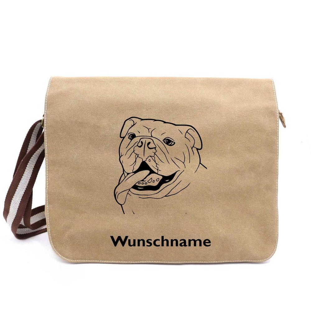 Bulldogge 2 - Canvas Schultertasche Messenger mit Namen - Tierisch tolle Geschenke