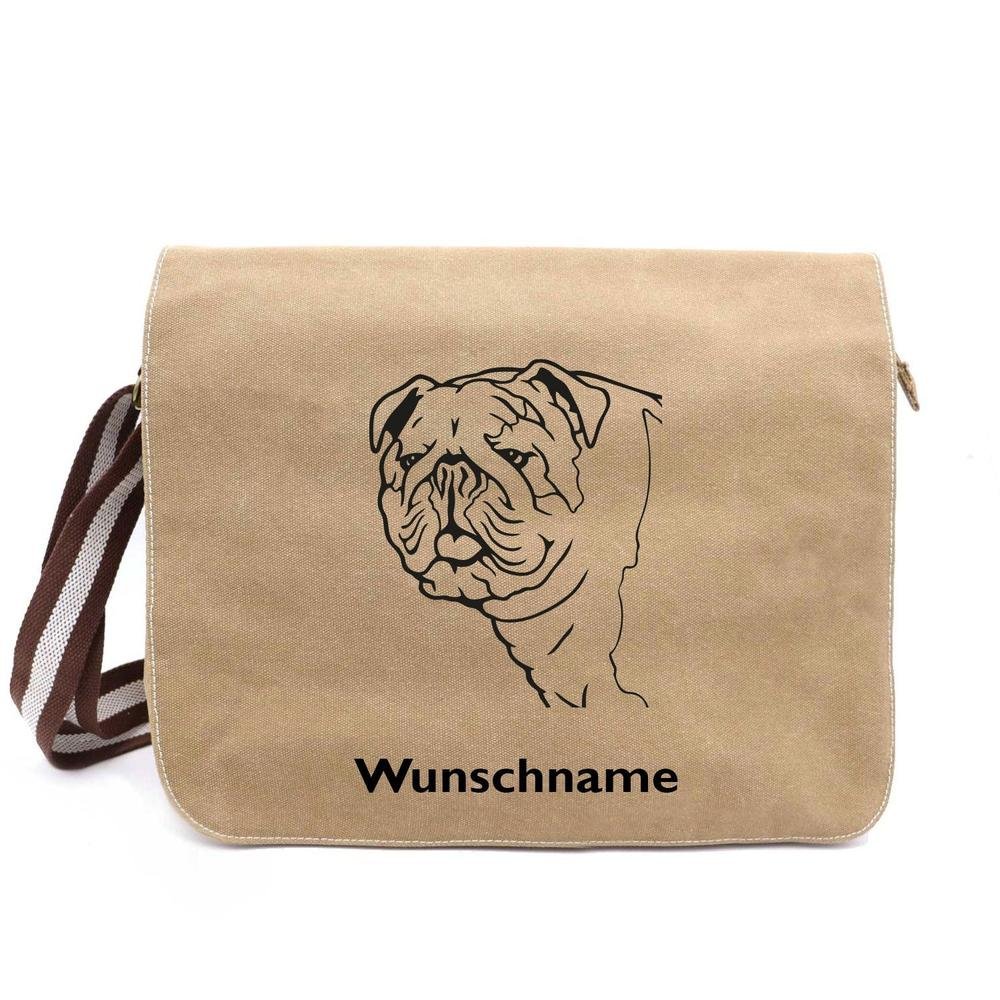 Bulldogge - Canvas Schultertasche Messenger mit Namen - Tierisch tolle Geschenke