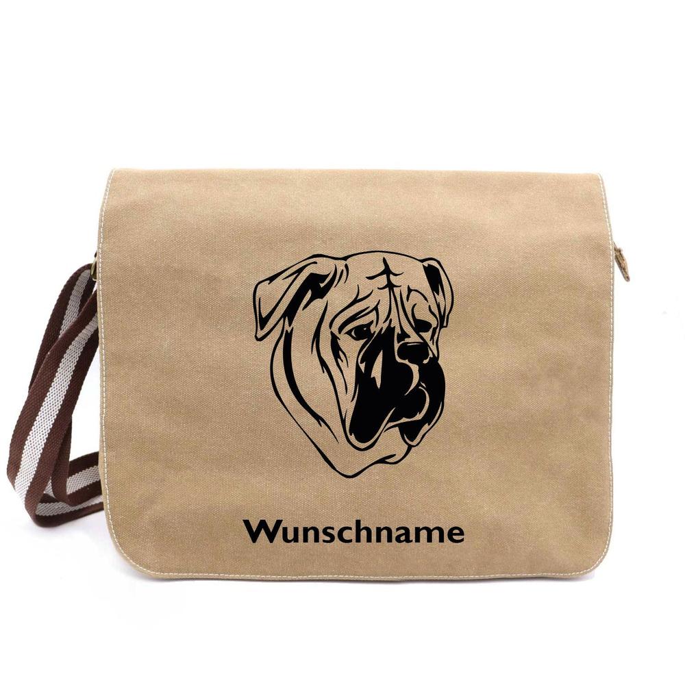 Bullmastiff 2 - Canvas Schultertasche Messenger mit Namen - Tierisch tolle Geschenke