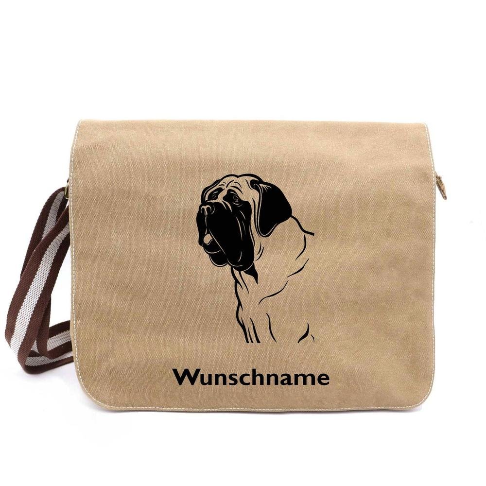 Bullmastiff - Canvas Schultertasche Messenger mit Namen - Tierisch tolle Geschenke