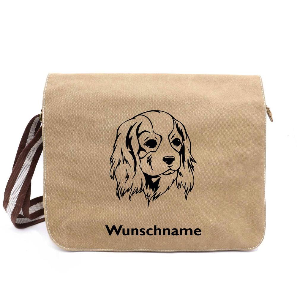 Cavalier King Charles Spaniel 2 - Canvas Schultertasche Messenger mit Namen - Tierisch tolle Geschenke