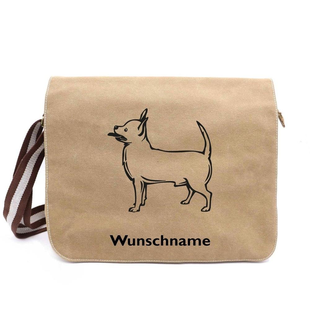 Chihuahua 1 - Canvas Schultertasche Messenger mit Namen - Tierisch tolle Geschenke
