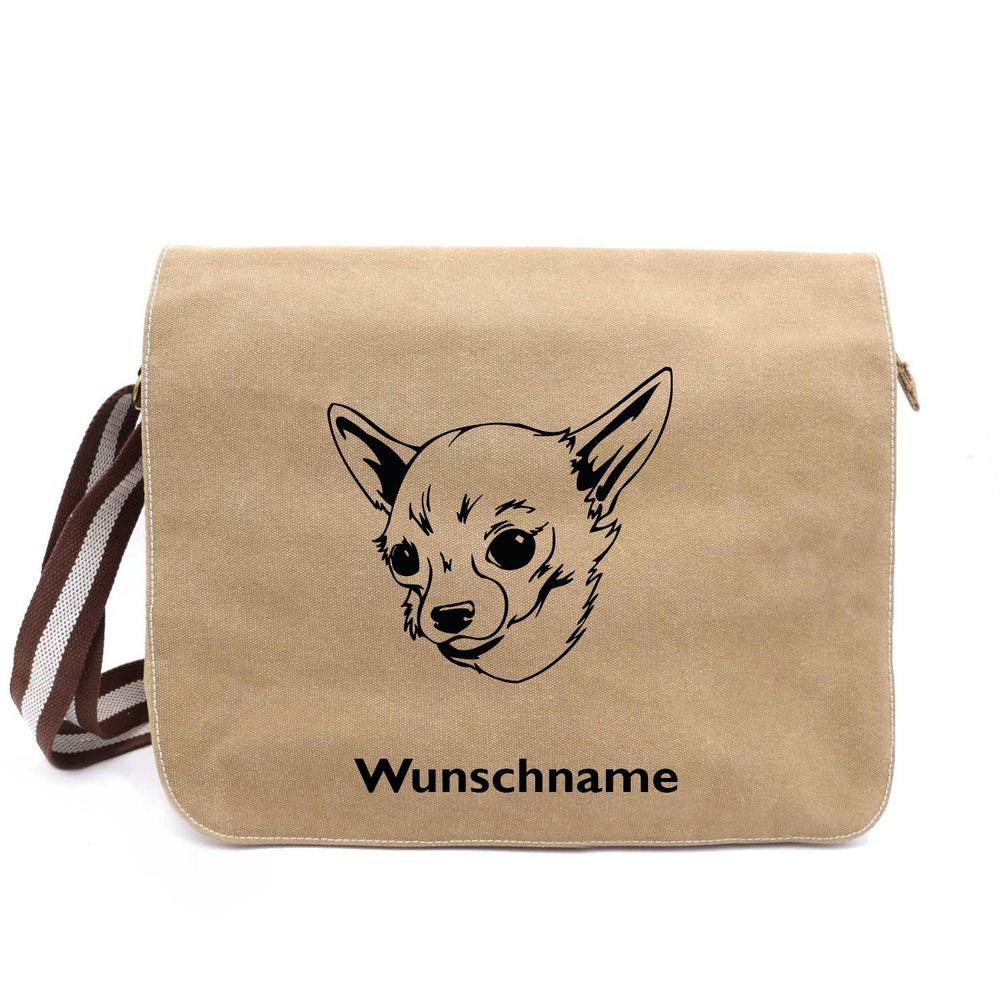 Chihuahua Kurzhaar - Canvas Schultertasche Messenger mit Namen - Tierisch tolle Geschenke