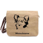 Chihuahua Langhaar - Canvas Schultertasche Messenger mit Namen - Tierisch tolle Geschenke