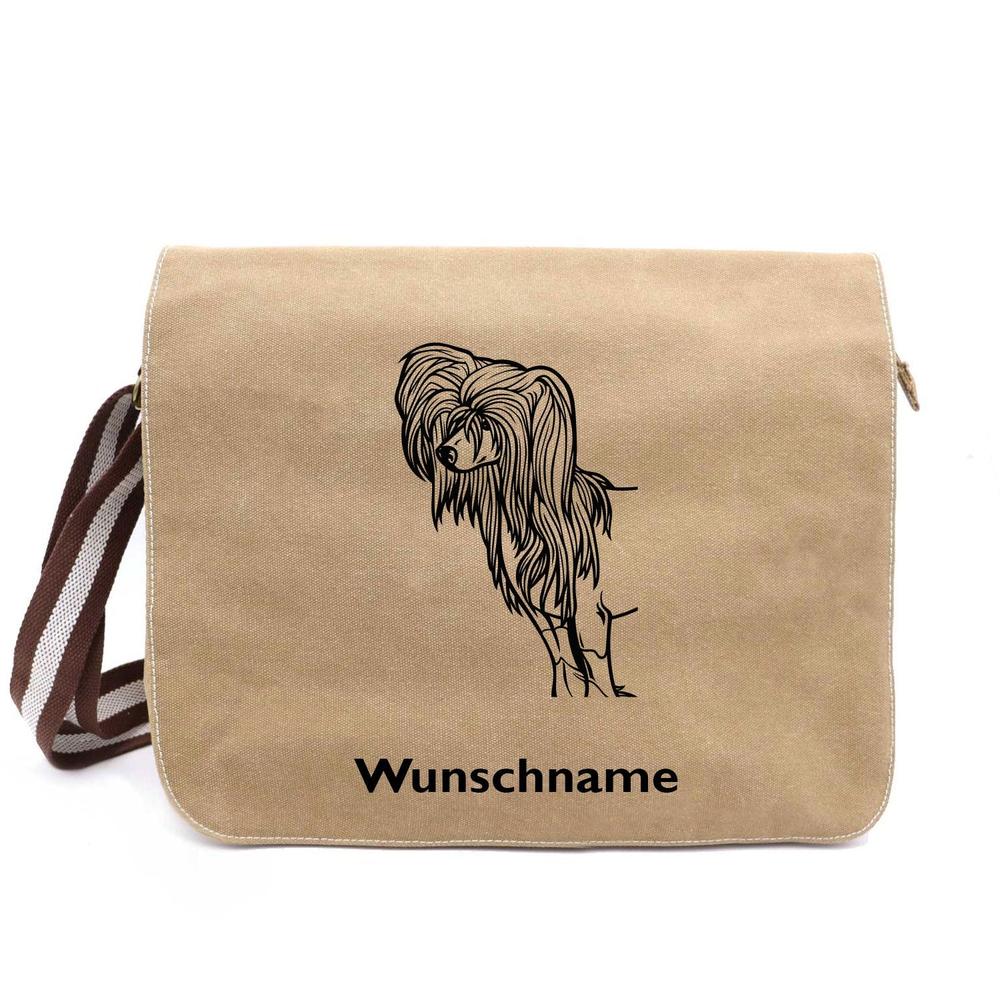 Chinesischer Schopfhund - Canvas Schultertasche Messenger mit Namen - Tierisch tolle Geschenke