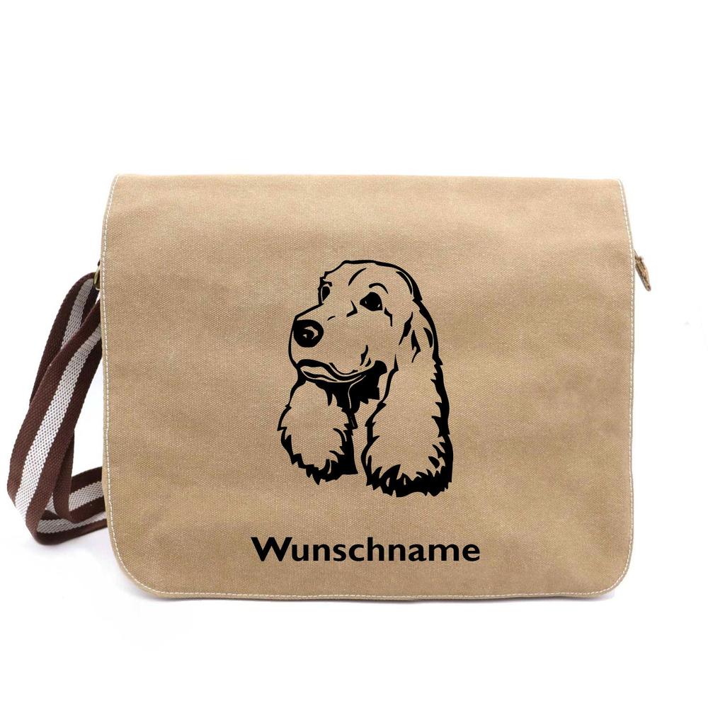 Cocker Spaniel 3 - Canvas Schultertasche Messenger mit Namen - Tierisch tolle Geschenke