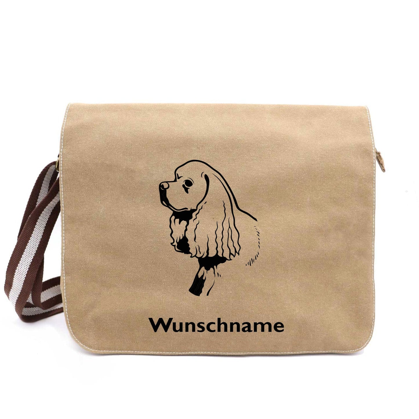 Cocker Spaniel Langhaar - Canvas Schultertasche Messenger mit Namen