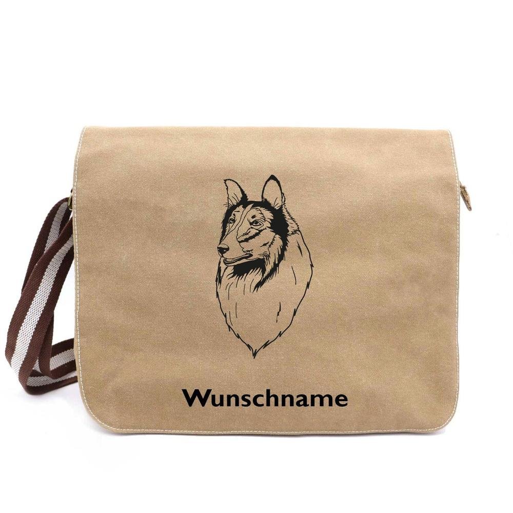 Collie 1 - Canvas Schultertasche Messenger mit Namen - Tierisch tolle Geschenke