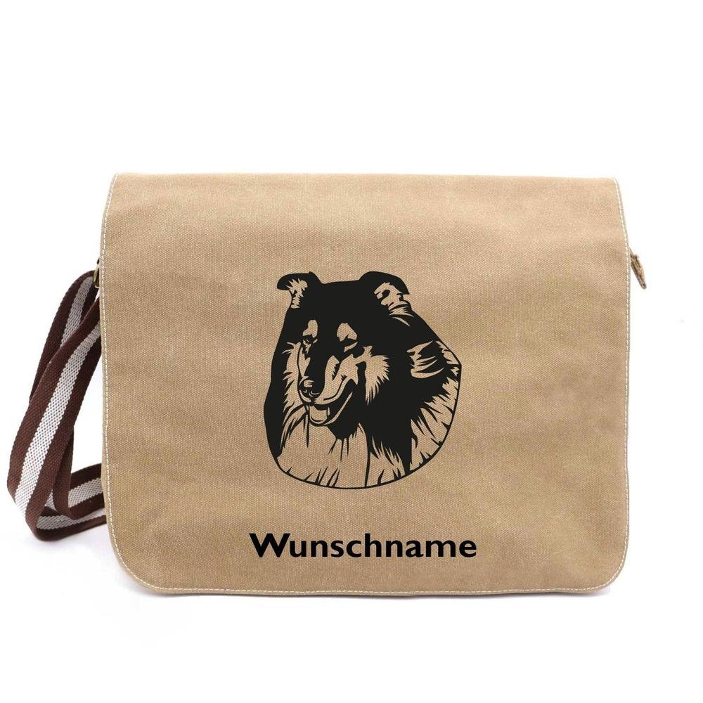 Collie 2 - Canvas Schultertasche Messenger mit Namen - Tierisch tolle Geschenke