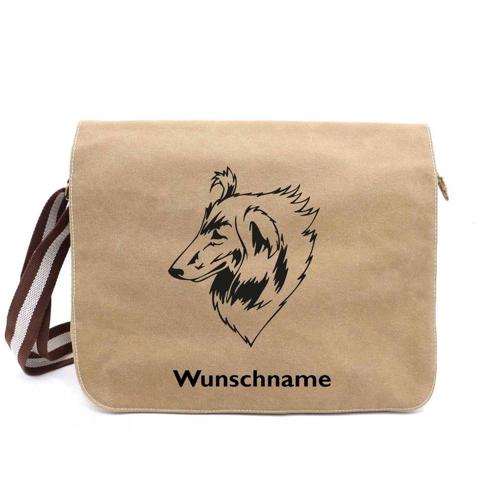 Collie 3 - Canvas Schultertasche Messenger mit Namen - Tierisch tolle Geschenke