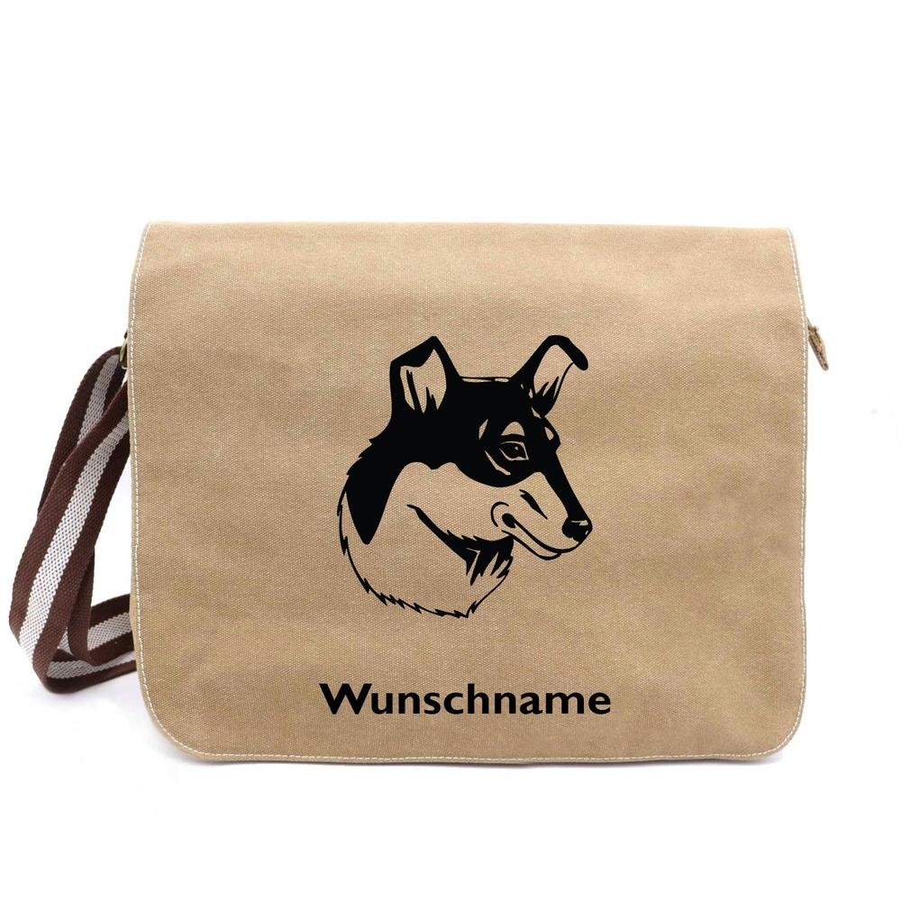 Collie Kurzhaar - Canvas Schultertasche Messenger mit Namen - Tierisch tolle Geschenke