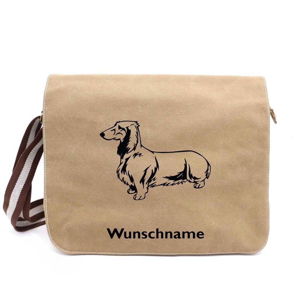 Dackel Langhaar - Canvas Schultertasche Messenger mit Namen - Tierisch tolle Geschenke