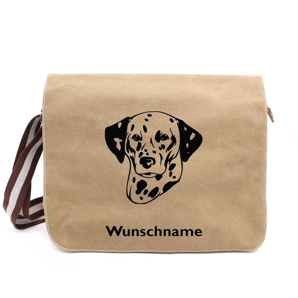 Dalmatiner Kopf - Canvas Schultertasche Messenger mit Namen - Tierisch tolle Geschenke