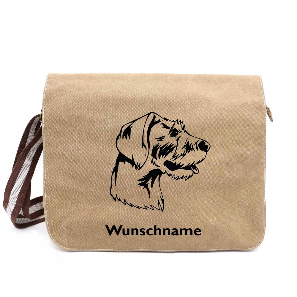 Deutsch Drahthaar 2 - Canvas Schultertasche Messenger mit Namen - Tierisch tolle Geschenke