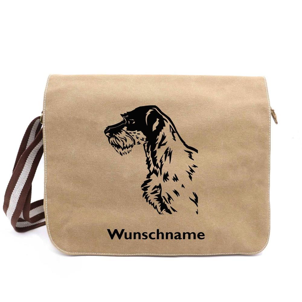 Deutsch Drahthaar - Canvas Schultertasche Messenger mit Namen - Tierisch tolle Geschenke