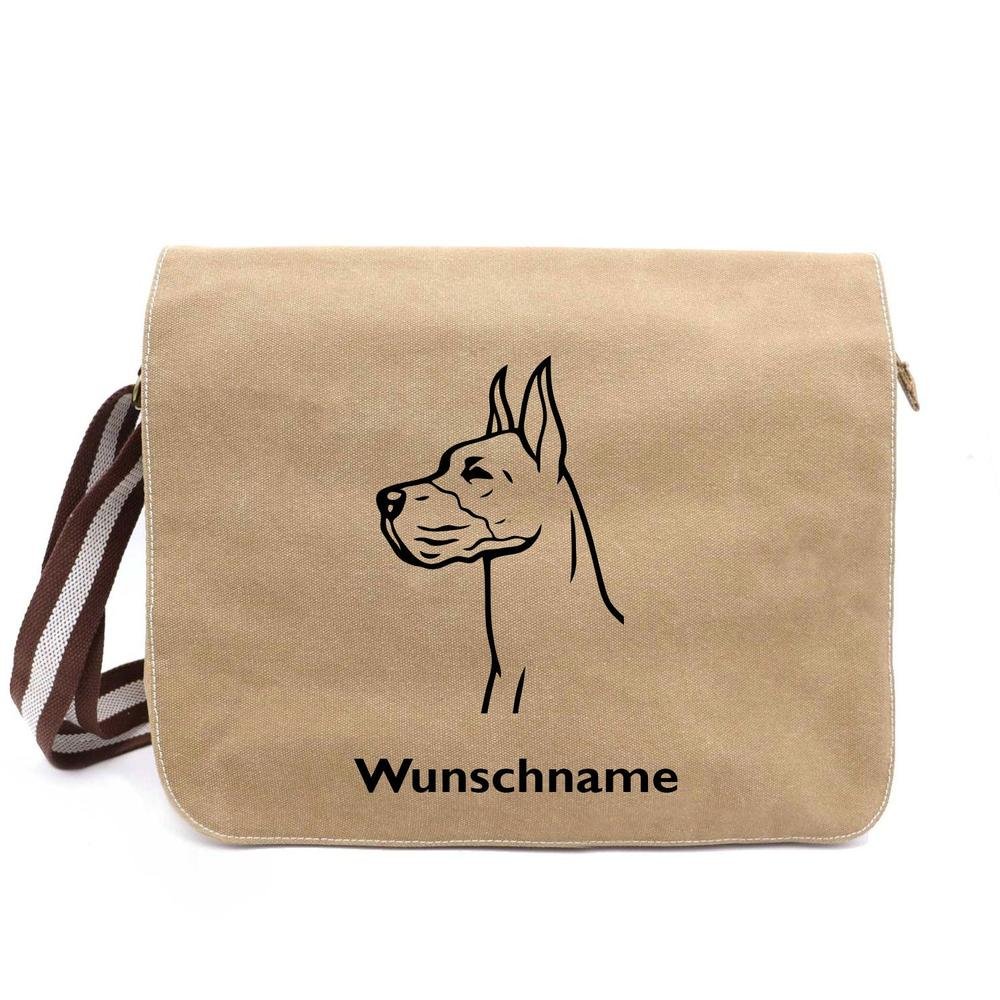 Deutsche Dogge 2 - Canvas Schultertasche Messenger mit Namen - Tierisch tolle Geschenke