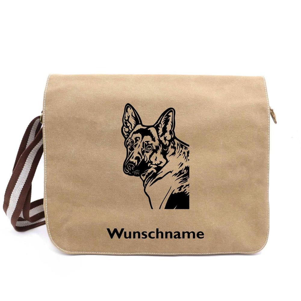 Deutscher Schäferhund 2 - Canvas Schultertasche Messenger mit Namen - Tierisch tolle Geschenke
