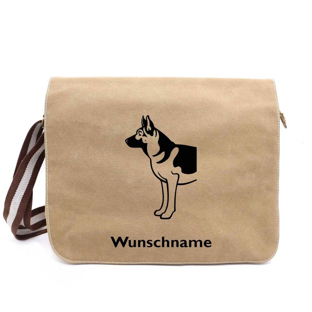 Deutscher Schäferhund 3 - Canvas Schultertasche Messenger mit Namen - Tierisch tolle Geschenke