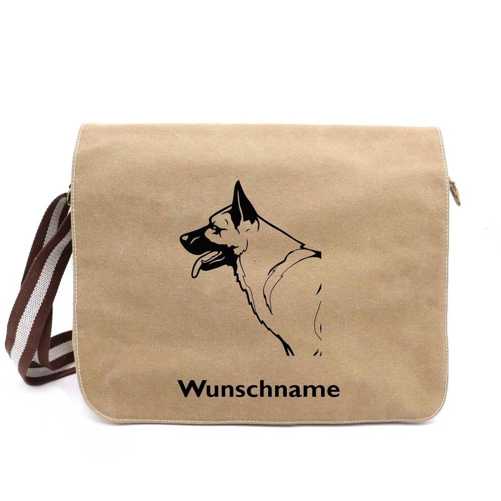 Deutscher Schäferhund - Canvas Schultertasche Messenger mit Namen - Tierisch tolle Geschenke