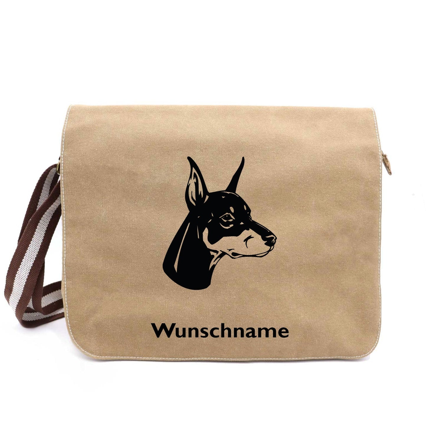 Dobermann 1 - Canvas Schultertasche Messenger mit Namen