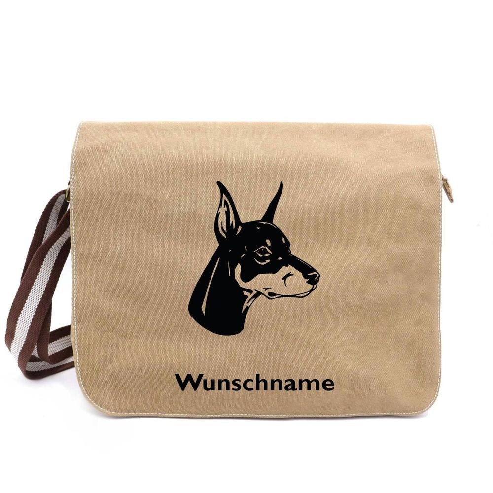Dobermann 1 - Canvas Schultertasche Messenger mit Namen - Tierisch tolle Geschenke