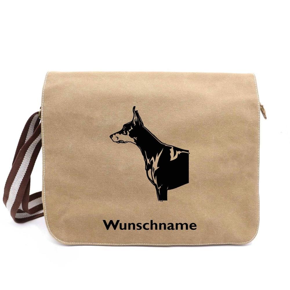 Dobermann 2 - Canvas Schultertasche Messenger mit Namen - Tierisch tolle Geschenke